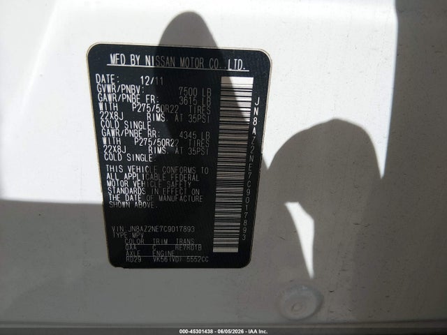 45301438 :رقم المزاد ، JN8AZ2NE7C9017893 vin ، 2012 Infiniti Qx56 مزاد بيع