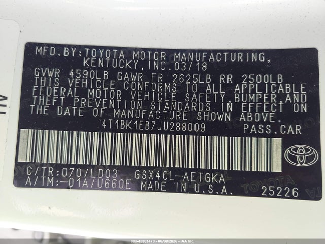 4T1BK1EB7JU288009 Toyota AVALON XLE