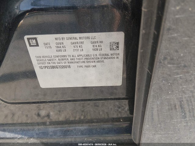 Продаж на аукціоні авто 2016 Chevrolet Cruze Limited 1lt Auto, vin: 1G1PE5SB6G7226016, номер лоту: 45301474