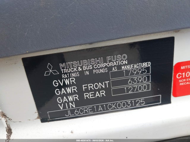Aukcja sprzedaży 2012 Mitsubishi Fuso Truck Fe Fec92s, vin: JL6CRE1A1CK003125, numer aukcji: 45301478