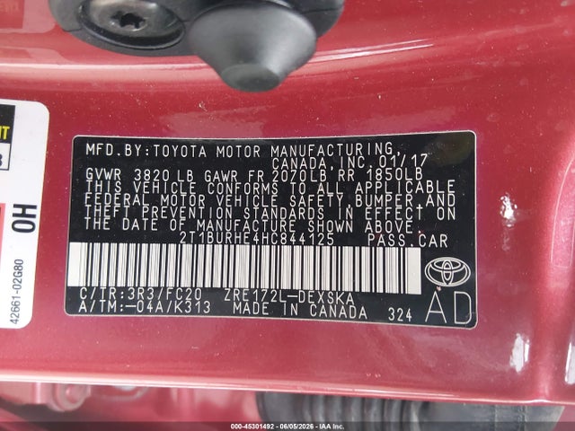 2T1BURHE4HC844125 Toyota COROLLA SE