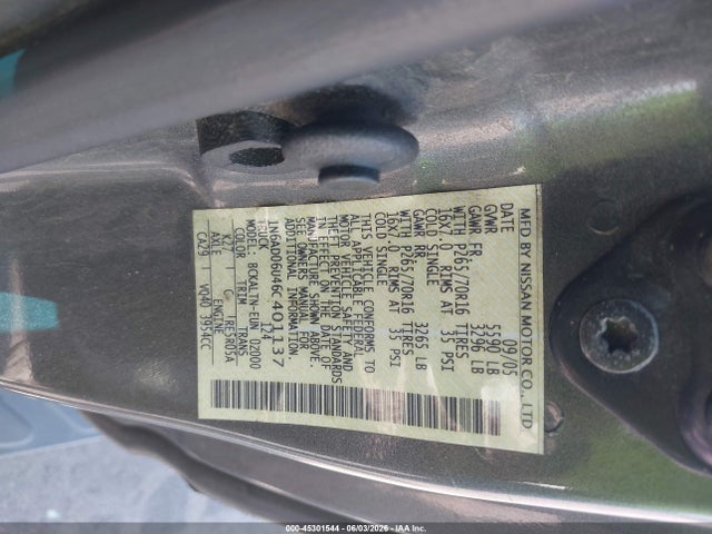 2006 Nissan Frontier Se მანქანა იყიდება აუქციონზე, vin: 1N6AD06U46C401137, აუქციონის ნომერი: 45301544