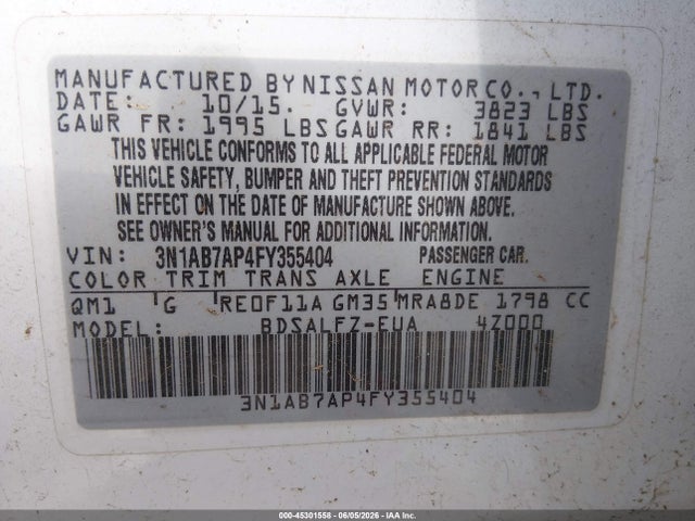 Nissan Sentra Fe+ S 2015 3N1AB7AP4FY355404 Image 9