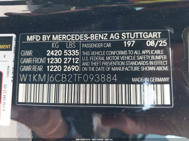 Aukcja sprzedaży 2026 Mercedes-benz Amg Cle 53, vin: W1KMJ6CB2TF093884, numer aukcji: 45301578