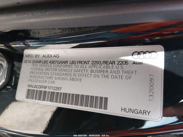 Aukcja sprzedaży 2015 Audi A3 1.8t Premium, vin: WAUACGFF8F1012297, numer aukcji: 45301591