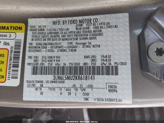 3LN6L5MU2KR618141 Lincoln Mkz Hybrid Reserve Ii