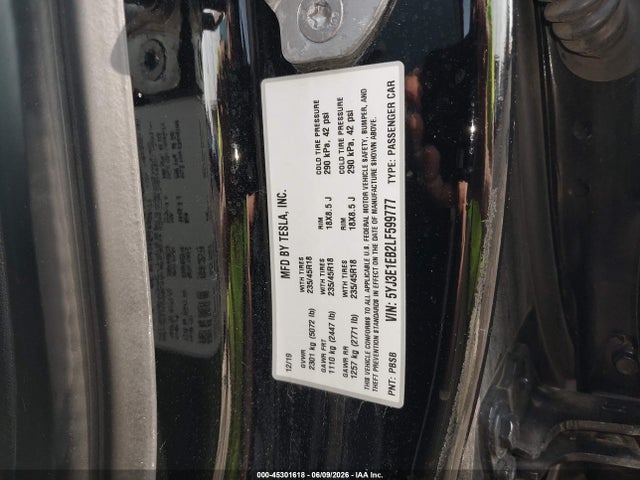 Tesla Model 3 Long Range Dual Motor All-wheel Drive 2020 5YJ3E1EB2LF599777 Image 9