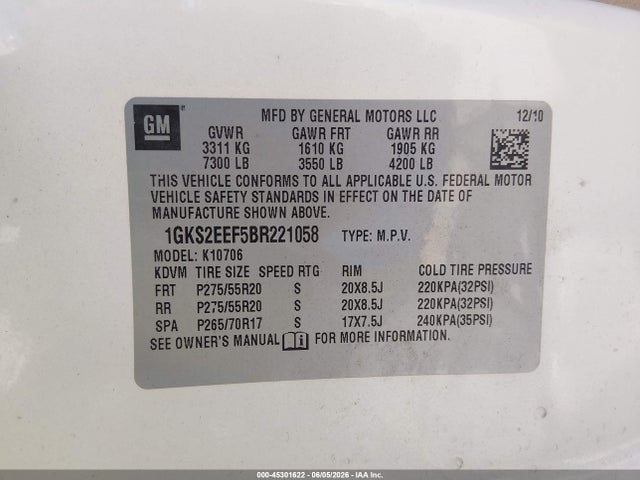 Продажа на аукционе авто 2011 Gmc Yukon Denali, vin: 1GKS2EEF5BR221058, номер лота: 45301622