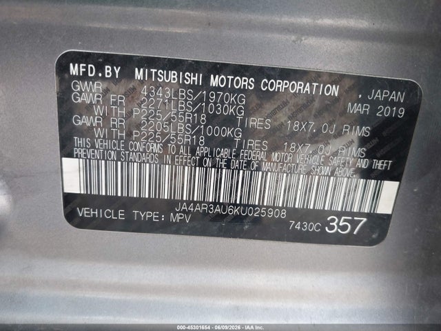 Продажа на аукционе авто 2019 Mitsubishi Outlander Sport 2.0 Le, vin: JA4AR3AU6KU025908, номер лота: 45301654