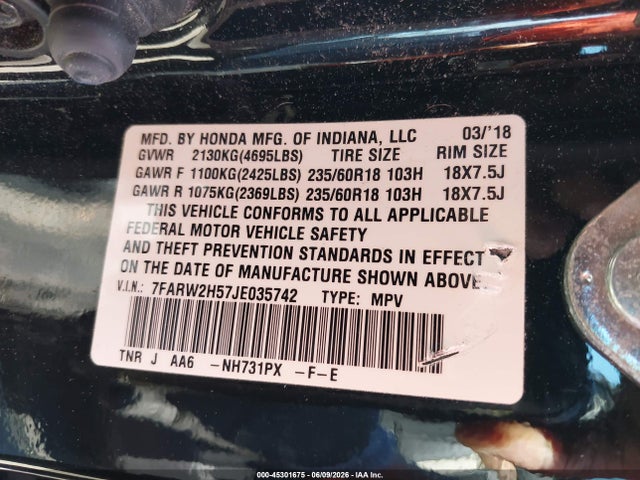 Honda CR-V EX 2018 7FARW2H57JE035742 Image 9