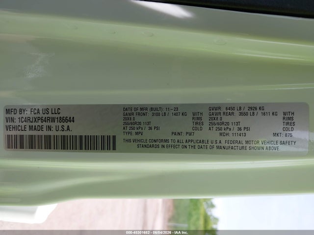 Продаж на аукціоні авто 2024 Jeep Wrangler 4xe Sahara 4xe, vin: 1C4RJXP64RW186644, номер лоту: 45301682
