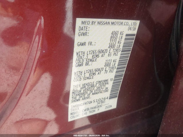 1N6BA1F47GN510264 Nissan Titan Xd Platinum Reserve Diesel
