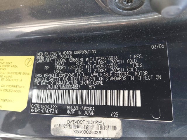 Aukcja sprzedaży 2006 Lexus Rx 400h, vin: JTJHW31U860004887, numer aukcji: 45301700