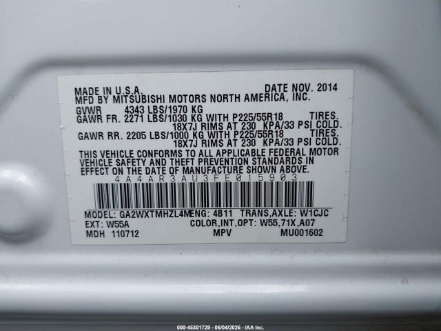 4A4AR3AU3FE015903 Mitsubishi Outlander Sport Es