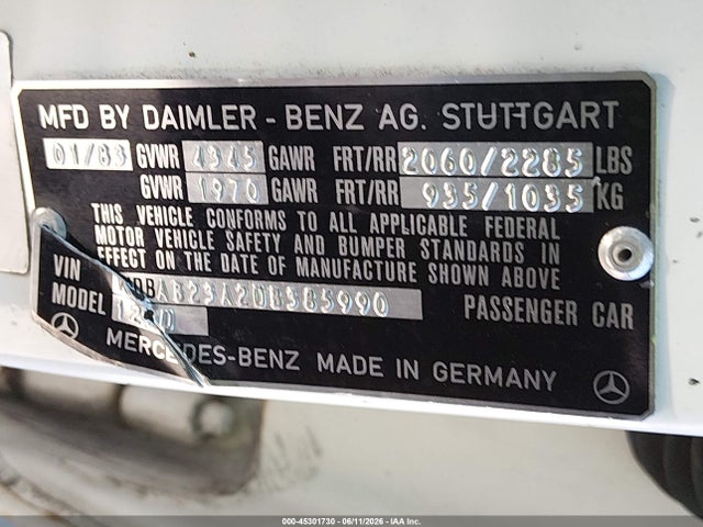 Aukcja sprzedaży 1983 Mercedes-benz 240 D, vin: WDBAB23A2DB385990, numer aukcji: 45301730
