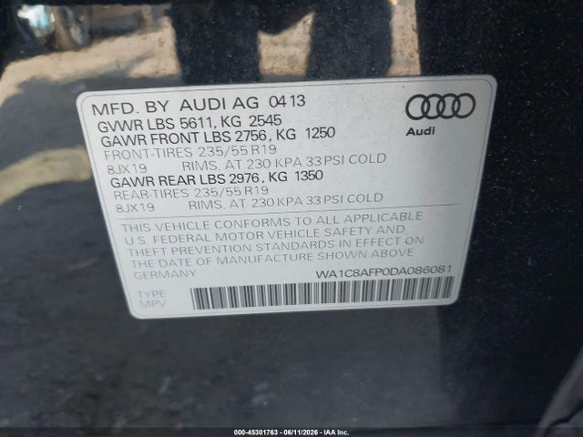 Продаж на аукціоні авто 2013 Audi Q5 Hybrid 2.0t Prestige, vin: WA1C8AFP0DA086081, номер лоту: 45301763