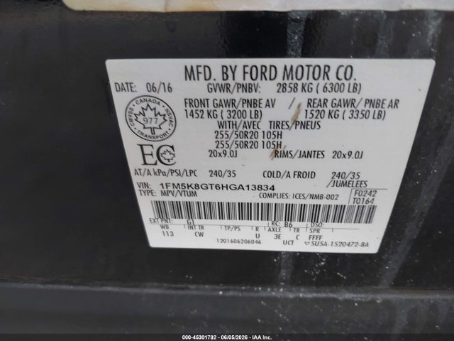 Ford EXPLORER SPORT 2017 1FM5K8GT6HGA13834 Image 9