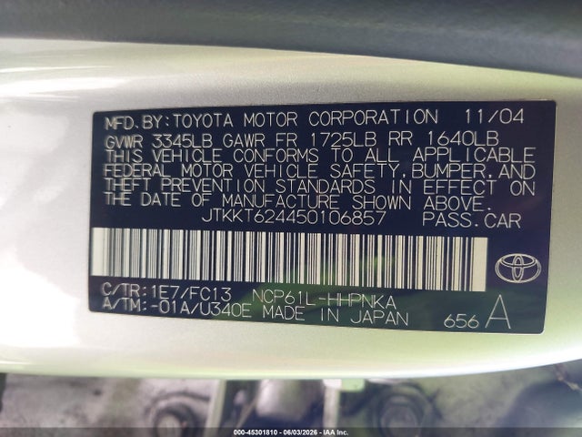 2005 Scion Xa მანქანა იყიდება აუქციონზე, vin: JTKKT624450106857, აუქციონის ნომერი: 45301810