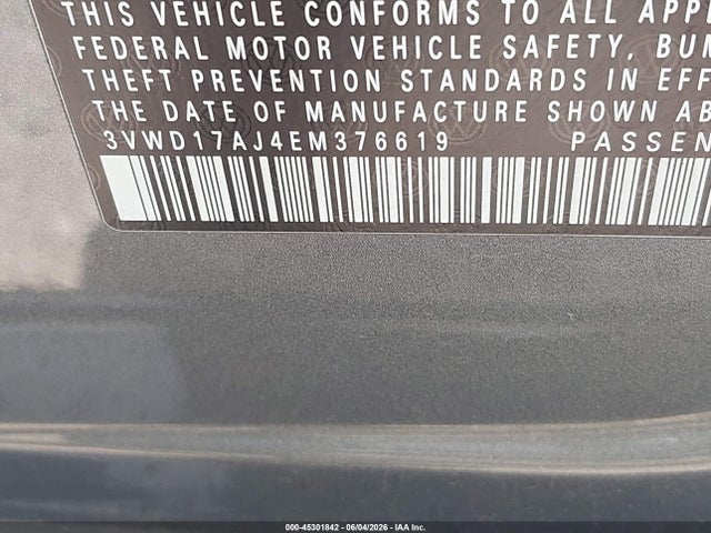 2014 Volkswagen Jetta 1.8t Se მანქანა იყიდება აუქციონზე, vin: 3VWD17AJ4EM376619, აუქციონის ნომერი: 45301842