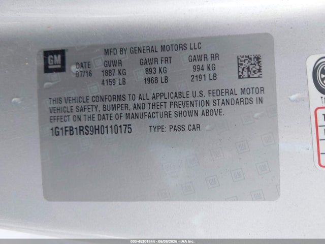 Chevrolet Camaro 1lt 2017 1G1FB1RS9H0110175 Image 9