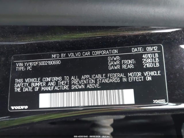Aukcja sprzedaży 2013 Volvo S60 T5/t5 Platinum/t5 Premier/t5 Premier Plus, vin: YV1612FS0D2190690, numer aukcji: 45301845