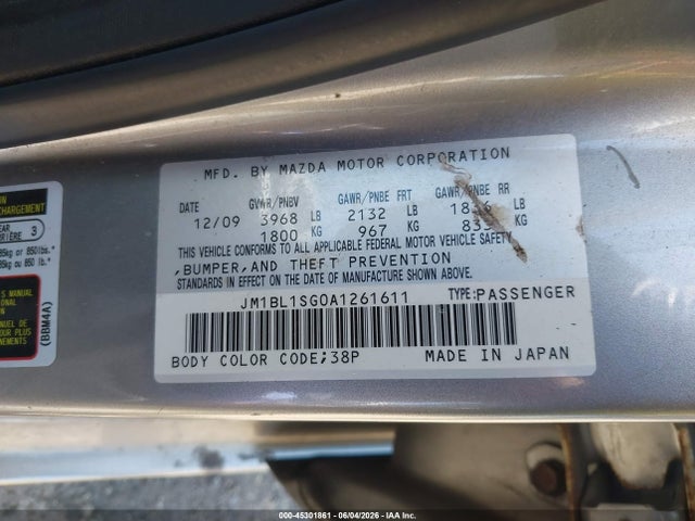 2010 Mazda Mazda3 I Touring მანქანა იყიდება აუქციონზე, vin: JM1BL1SG0A1261611, აუქციონის ნომერი: 45301861