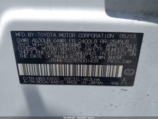 Lexus IS 350 2014 JTHBE1D27E5001439 Image 9