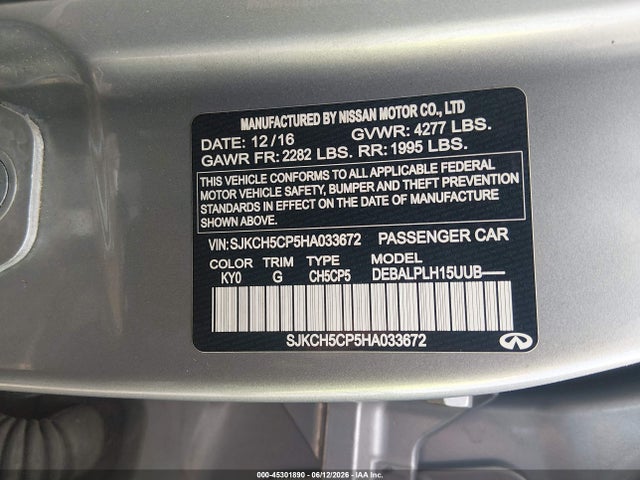 Aukcja sprzedaży 2017 Infiniti Qx30, vin: SJKCH5CP5HA033672, numer aukcji: 45301890