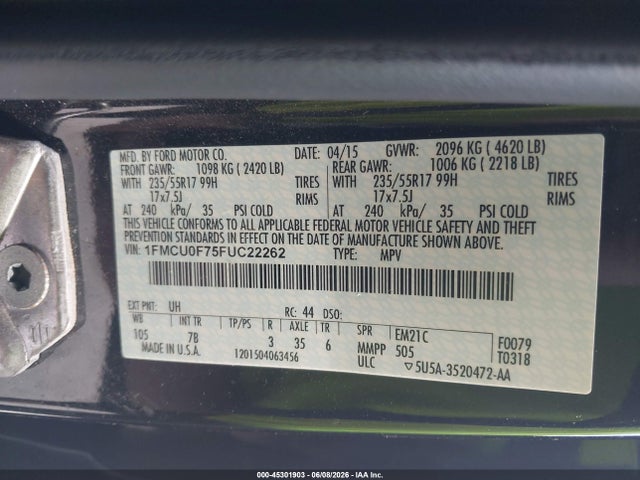 Продаж на аукціоні авто 2015 Ford Escape S, vin: 1FMCU0F75FUC22262, номер лоту: 45301903