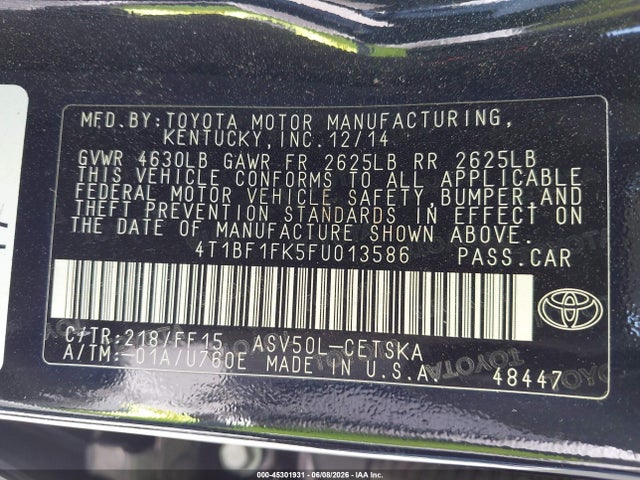 Toyota CAMRY SE 2015 4T1BF1FK5FU013586 Image 9