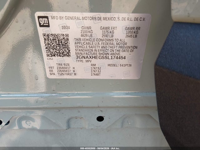 Aukcja sprzedaży 2025 Chevrolet Equinox Fwd Lt, vin: 3GNAXHEG5SL174454, numer aukcji: 45302000