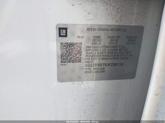 2018 Chevrolet Malibu Lt მანქანა იყიდება აუქციონზე, vin: 1G1ZD5ST9JF236718, აუქციონის ნომერი: 45302008