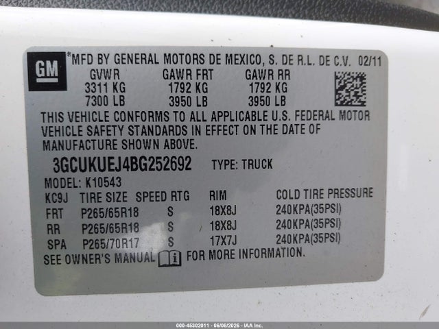 Aukcja sprzedaży 2011 Chevrolet Silverado 1500 Hybrid 1hy, vin: 3GCUKUEJ4BG252692, numer aukcji: 45302011