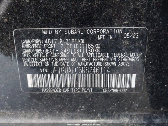 Продаж на аукціоні авто 2024 Subaru Impreza Sport 5-door, vin: JF1GUAFC6R8246114, номер лоту: 45302031