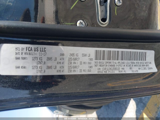 1C4PJLCX5JD595122 Jeep Cherokee Latitude Fwd