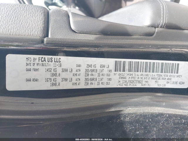 45302083 :رقم المزاد ، 1C4RJFBG2KC578622 vin ، 2019 Jeep Grand Cherokee Limited 4x4 مزاد بيع