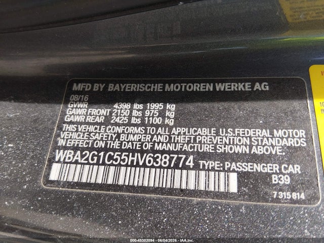 45302094 :رقم المزاد ، WBA2G1C55HV638774 vin ، 2017 Bmw M240i مزاد بيع