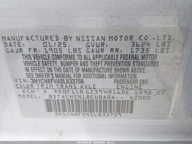 Nissan Versa 1.6 Sr 2025 3N1CN8FV4SL833759 Image 9