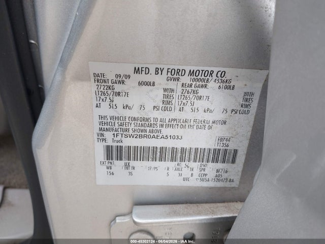 Aukcja sprzedaży 2010 Ford F-250 Cabela's/harley-davidson/king Ranch/lariat/xl/xlt, vin: 1FTSW2BR0AEA51033, numer aukcji: 45302124