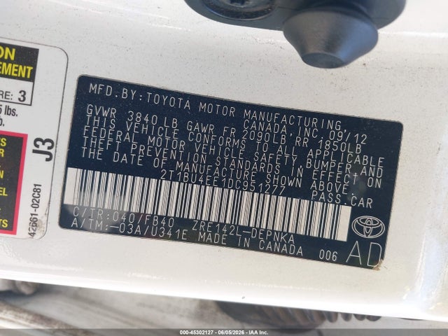 Aukcja sprzedaży 2013 Toyota Corolla Le, vin: 2T1BU4EE1DC951277, numer aukcji: 45302127