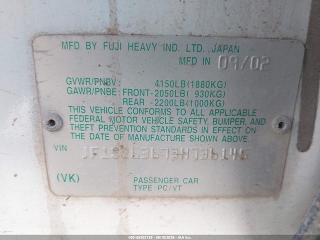 Продажа на аукционе авто 2003 Subaru Forester X, vin: JF1SG63673H736145, номер лота: 45302139