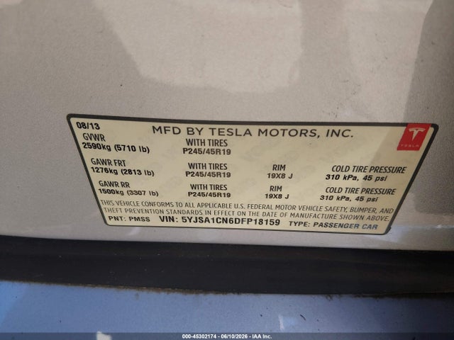 Aukcja sprzedaży 2013 Tesla Model S, vin: 5YJSA1CN6DFP18159, numer aukcji: 45302174