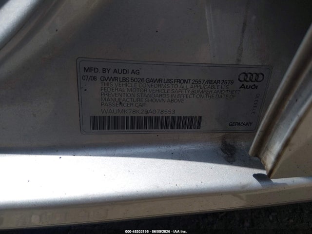 Продаж на аукціоні авто 2009 Audi A4 3.2 Premium Plus, vin: WAUMK78K29A078553, номер лоту: 45302195