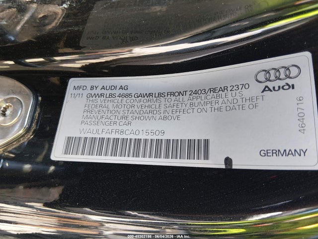 Продажа на аукционе авто 2012 Audi A5 2.0t Premium, vin: WAULFAFR8CA015509, номер лота: 45302198