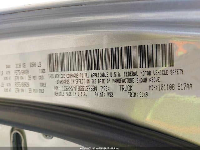 45302215 :رقم المزاد ، 1C6RR7NT9GS137694 vin ، 2016 Ram 1500 Laramie مزاد بيع