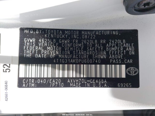 4T1G31AK0PU600740 Toyota Camry Se Hybrid