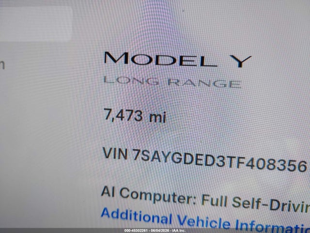 Aukcja sprzedaży 2026 Tesla Model Y Premium Rear-wheel Drive/rear-wheel Drive, vin: 7SAYGDED3TF408356, numer aukcji: 45302261
