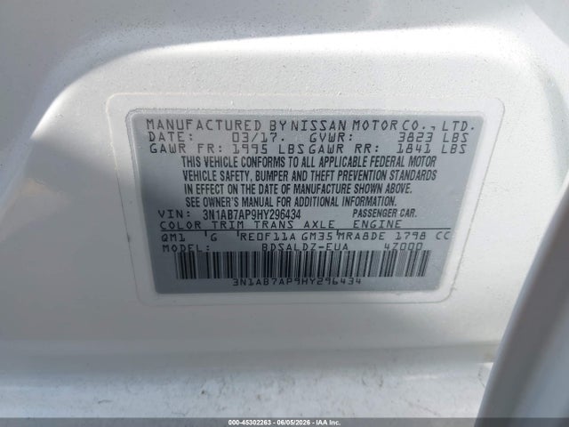 Aukcja sprzedaży 2017 Nissan Sentra Sv, vin: 3N1AB7AP9HY296434, numer aukcji: 45302263