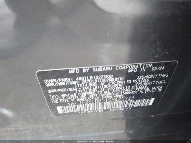 45302270 :رقم المزاد ، JF2SLDBC1SH425344 vin ، 2025 Subaru Forester Premium مزاد بيع
