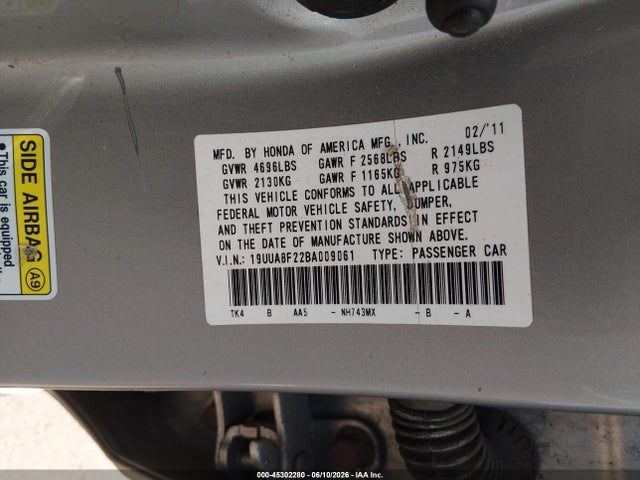 Aukcja sprzedaży 2011 Acura Tl 3.5, vin: 19UUA8F22BA009061, numer aukcji: 45302280